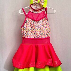 Weissman dance costume IC (7) - Neon Yellow and Neon Pink with matching Hairbow